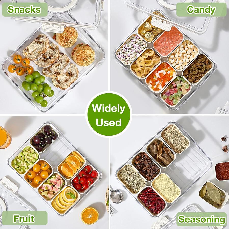 4/8 Vakken Snackdoos Container Draagbaar Reis Koelkast Voedsel Opbergdoos, Snack Organizer, Verdeelde Opbergcontainers Saladebox