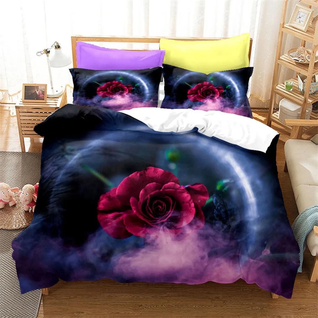 Red Rose Romantic Valentine's Day Floral Soft Duvet Cover for Women Young Girls Valentine's Day Gift Flowers Print Comfortable Quilt Cover Rom Decor