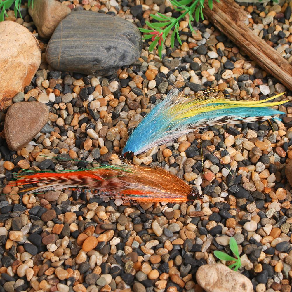 1PC #2/0 Big Streamer Saltwater Fly Grizzly Hackle Big Game Flies Salmon Bass Pike Trout Chub Fishing Artificial Lure Baits