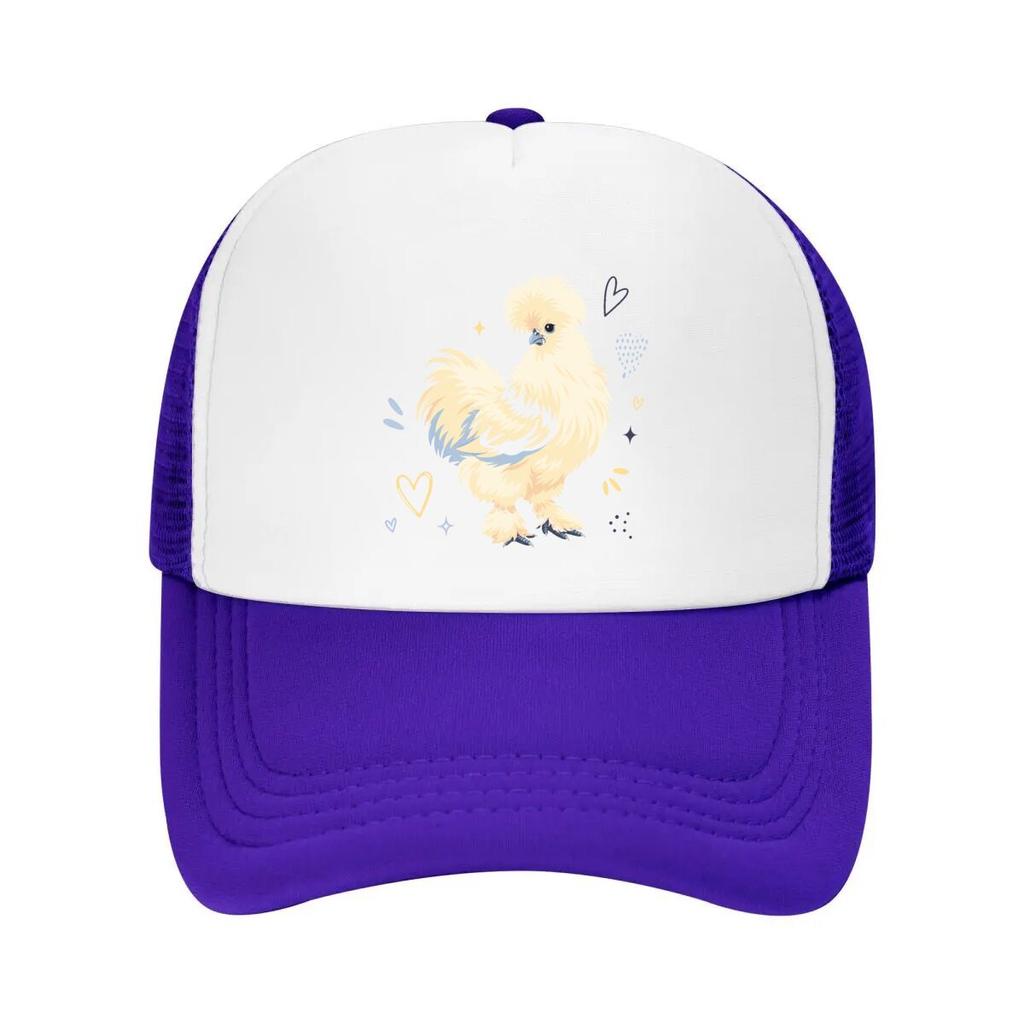 Whimsical Silkie Chicken Heart Art Mesh Baseball Cap Casual Hat Outdoor For Womens Unisex FeUnisex