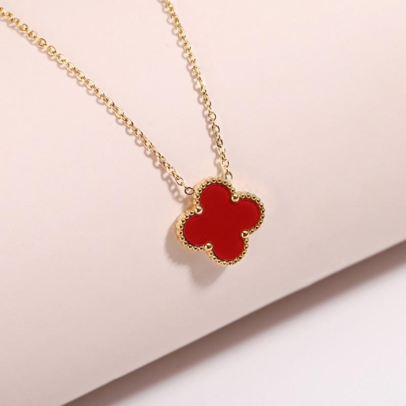 15MM Double-sided Titanium Steel Four-leaf Clover Necklace Female Simple Fashion Clavicle Chain Necklace