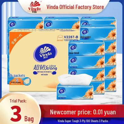 Vinda Ultra Strong 3-Ply Facial Tissues, 100 Sheets, 24 Pack Family Value Pack
