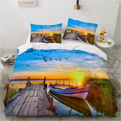 Sada povlečení na peřinu Top Ocean s motivem královské velikosti, polyester, tropický oceán, písečné pobřeží a moře s vlnami, sada povlečení s motivem útěku do ráje