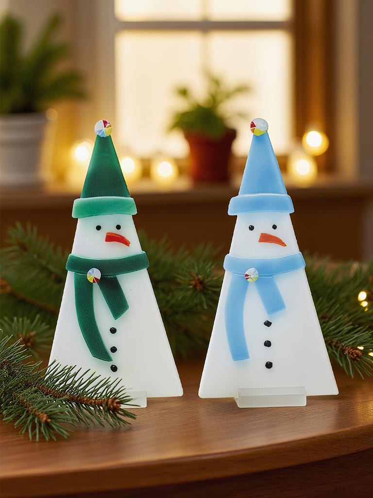 1pc Christmas Acrylic Snowman Tabletop Decoration Cute Snowmen with Hats & Scarves Ornaments for Home, Office&Holiday Party Gift