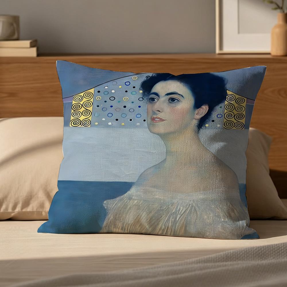 Cushion Cover Cushion Cover Pillowcase, Anti-Mite Invisible Zipper, Linen Sofa Cushion G-Gustav K-Klimt Oil Painting