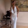 2026 Spring Halter Neck Open Back Strappy Dress - European & American Style, Slim & Flowy Design, Solid Color.