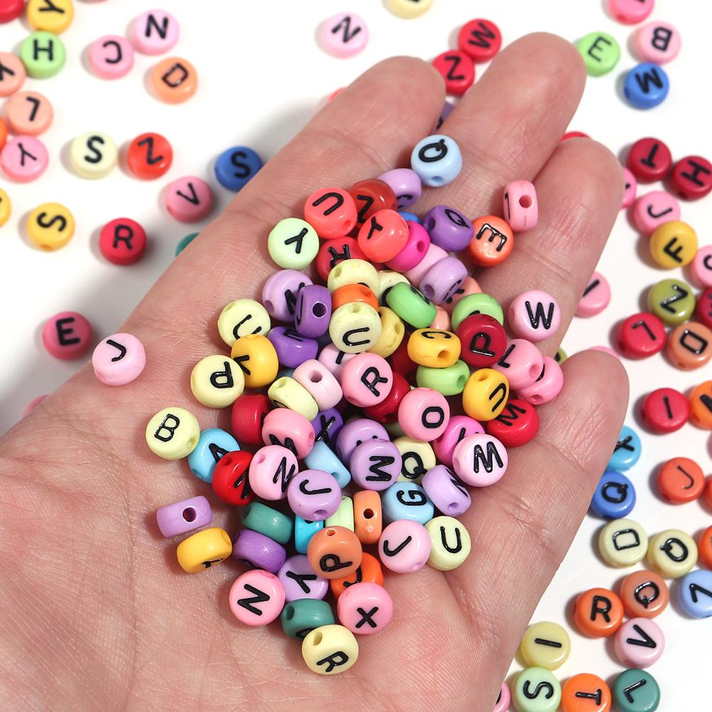 100pcs 6.8mm Acrylic Letters Beads Multicolor Flat Round Alphabet Loose Spacer Beads For Jewelry Making DIY Bracelet Accessories