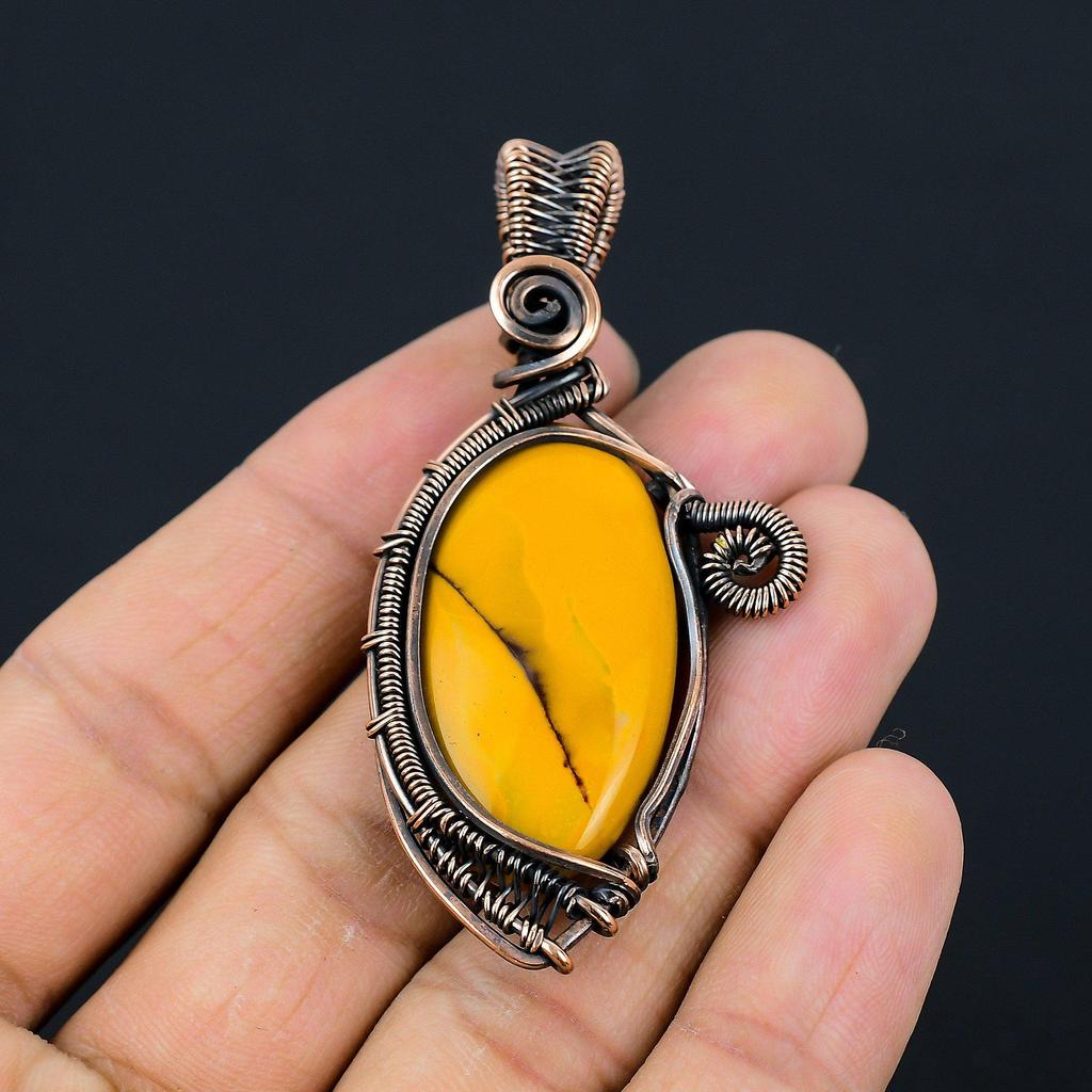 Beautiful Mookaite Gemstone Copper Wire Wrap Handmade Pendant Jewelry Gift