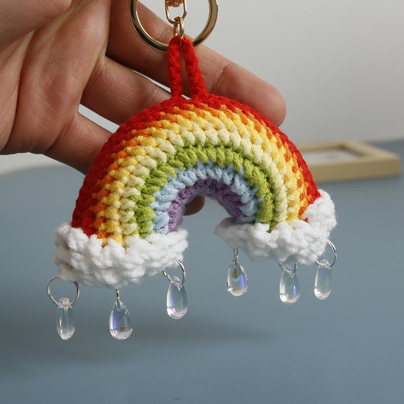Handmaking Rainbow Crochet Keychain For Gifts Knitting Rainbow Keychain Cute Rainbow Pendant Keyring Custom Accessory