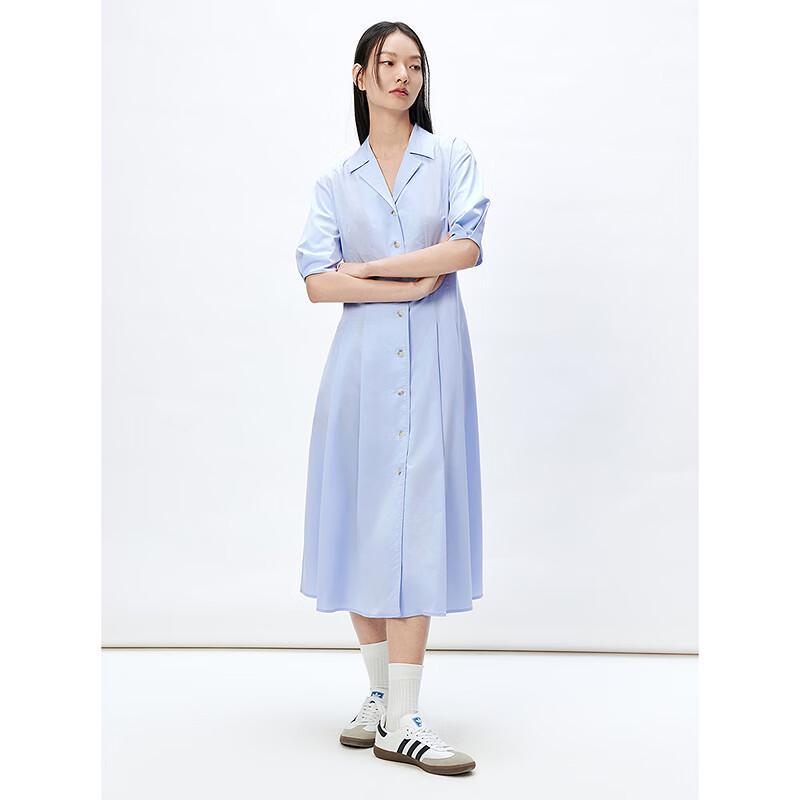 PEACEBIRD Women's French Style Lapel Puff Sleeve Shirt Dress
