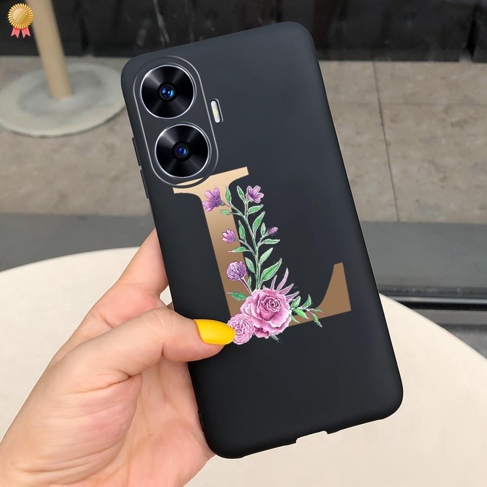 For Realme C55 C 55 6.72'' Case Delicate Cute Letters 3D Crown Flowers Matte Shockproof Soft TPU Silicone Phone Case Back Cover