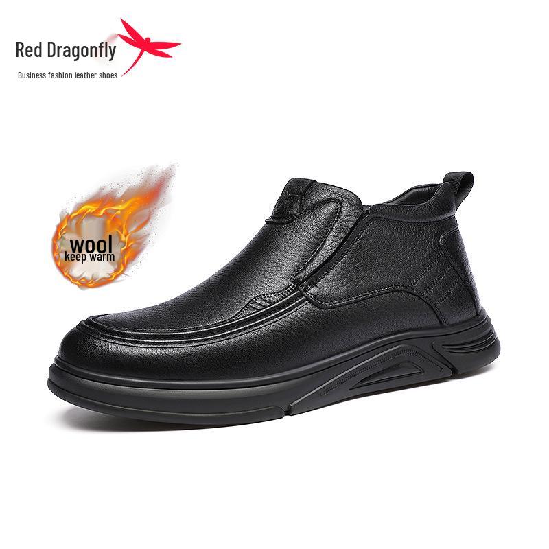 Red Dragonfly Men s High-Top Leather Winter Shoes - Warm, Wool-Lined Lambskin Cotton Shoes 38