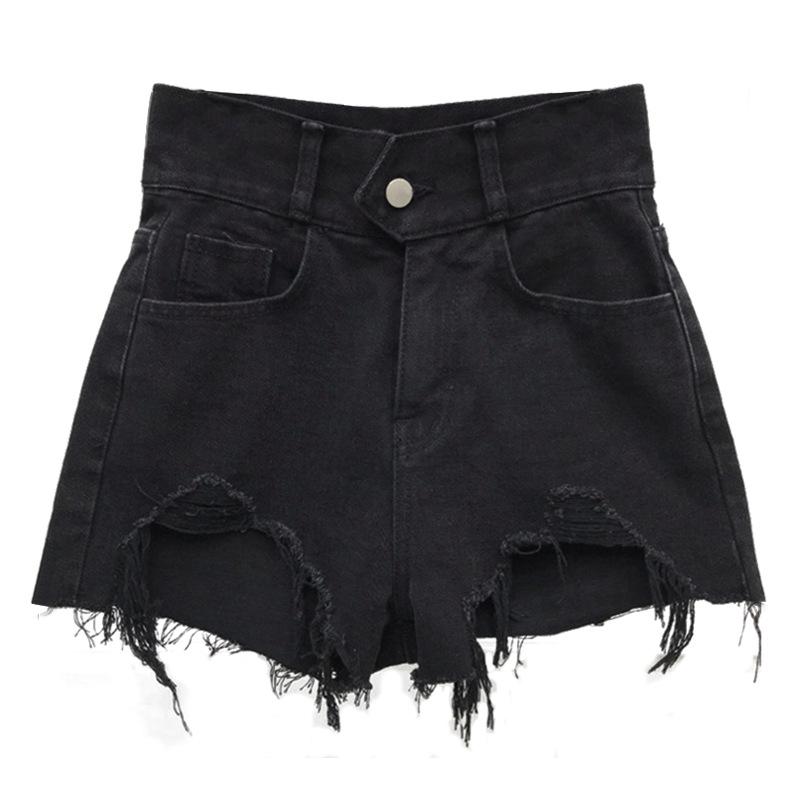Korean Dongdaemun High Waist Ripped Denim Shorts for Women