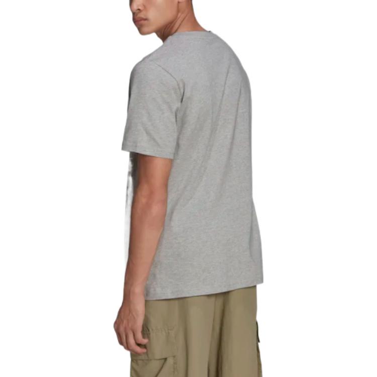 Adidas Logo Ribbed Crew Neck Short Sleeve T-Shirt Men Tops Grey HA0906