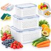 2026 4 In 1 Food Storage Container, Fruit Storage Containers for Fridge with Removable Colanders, Household Transparent Plastic Food Storage Box