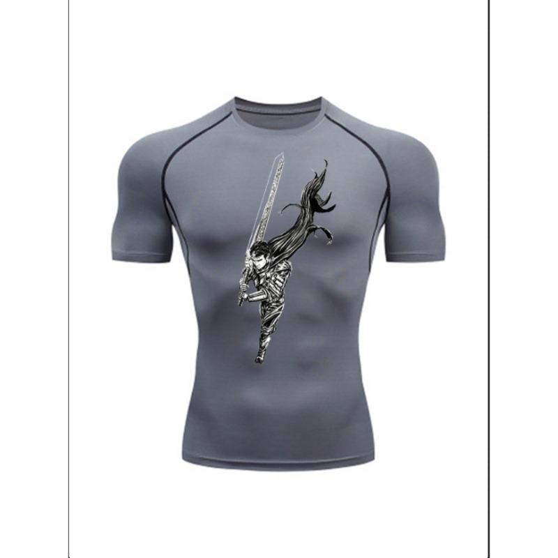 Berserk Guts Anime Print Men's Compression T-Shirt Quick Dry Short Sleeve Workout Gym Athletic Tee