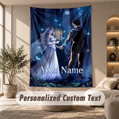 Tapestry Custom Name Text, Wall Hanging Tapestry Home Room DecorCorpse Bride Emily Victor
