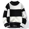 Color Block Pullover Herren Rundhalsausschnitt Herbst Winter Neuankunft Lässig Einfach Verdickt Gestricktes Oberteil Warm Lockerer Pullover