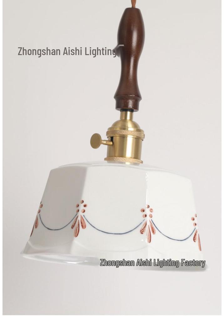 Japanese Retro Brass Glazed Ceramic Pendant Light for Bedroom, Dining, Bar, Entrance, and Tea Room