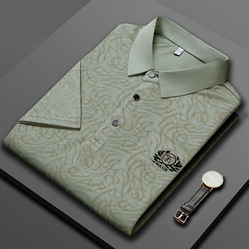 Men's Summer Ice Silk Lapel Polo Shirt - Casual Loose Fit with Embroidery