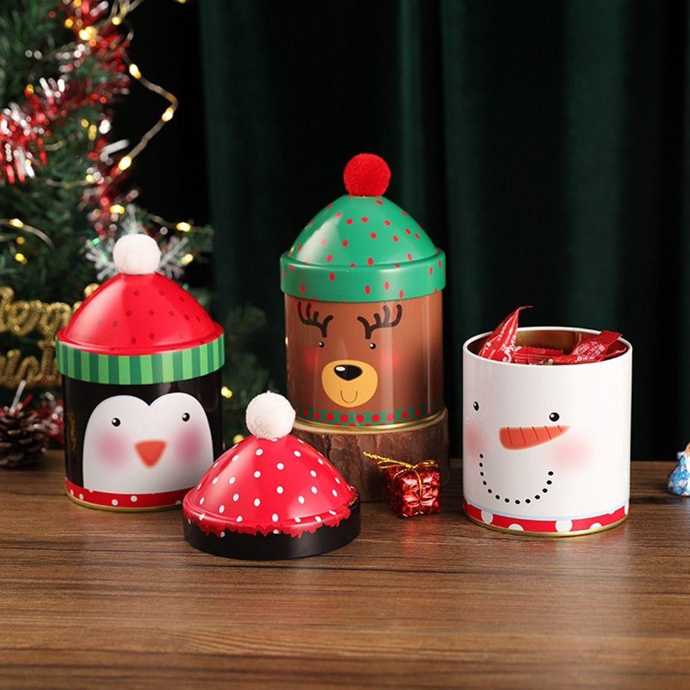 

Sealed Christmas Hat Storage Tin Christmas Biscuits Cookie Jar for Kids