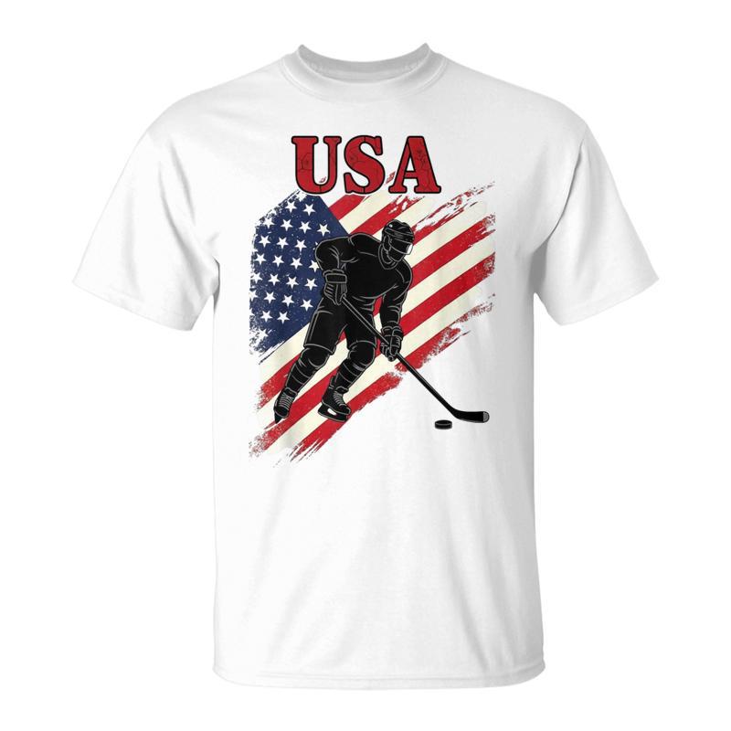 Usa Ice Hockey Winter Games Patriotic American Flag T-Shirt