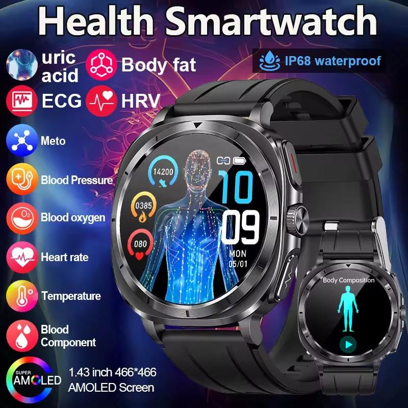 2025 Fashion New Expert Level Health Smart Watch Men ECG+PPG Laser Monitor Uric Acid Blood Fat Blood Pressure NFC HD Call Watch
