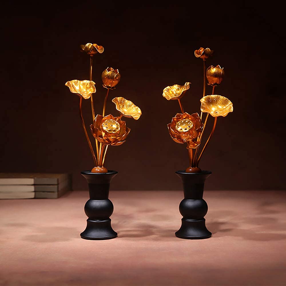 WILLRAY Lotus Flower Set, Buddhist Altar Accessories, Set of 2, Gold-Plated Lotus Flowers, Buddhist Altar Accessories, Buddhist Memorial Service,