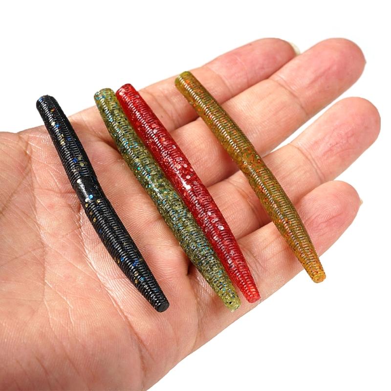 30Pcs Soft PVC Stick Baits Artificial Soft Fishing Lures With Salt Plastic Earthworm Fishing Baits Fishing Accessories
