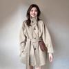Women's Black Double-Sided Wool Coat - Petite, Short, Stand-Up Collar for Autumn/Winter