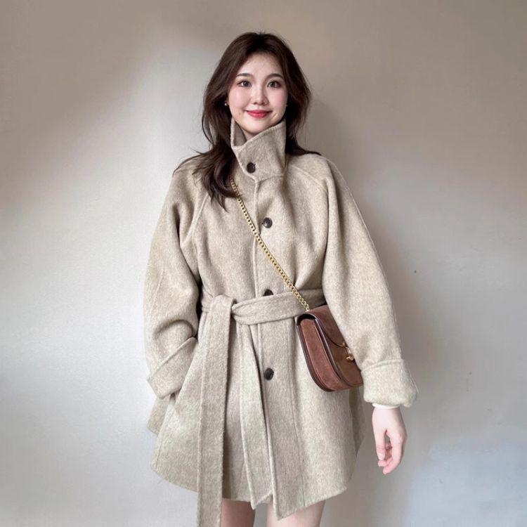 

Женское черное двустороннее шерстяное пальто - Маленький размер, короткое, со стойкой для осени/зимы XS for under 105 jin