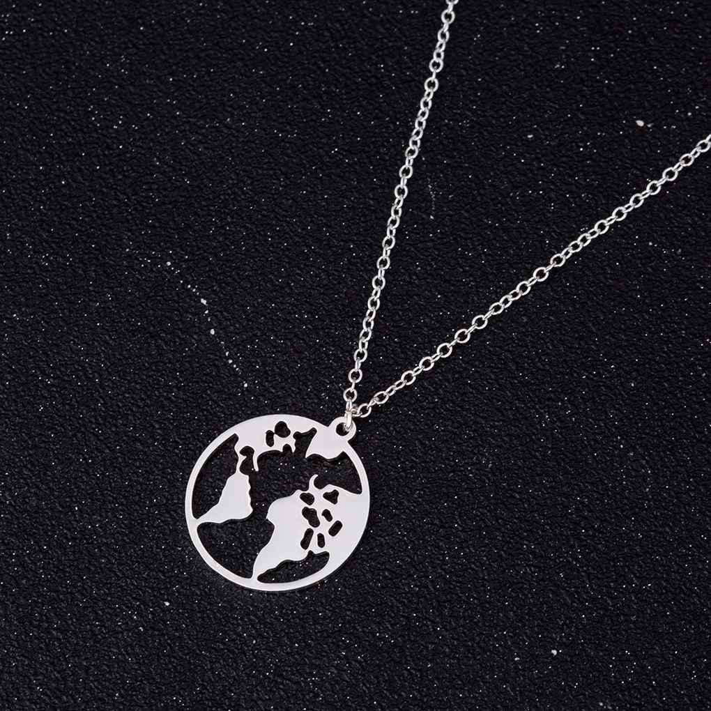 Women Hollow Map Pattern Necklace Lady Girl Round Neck Pendant Plating Copper Jewelry