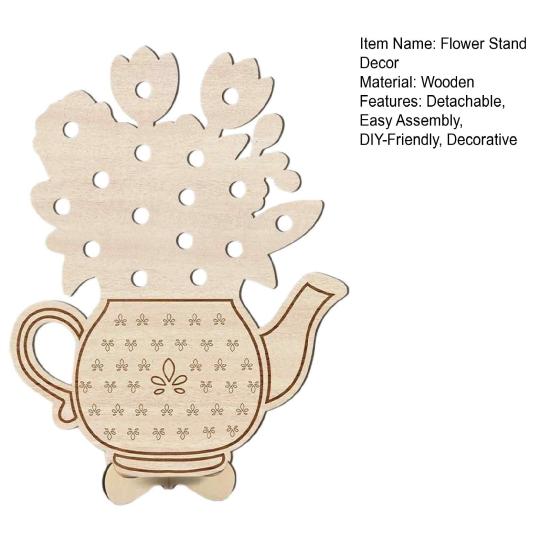 Home Soft Furnishing Wooden Teapot Shape Flower Holder, Natural Wood Floral Display Stand, DIY Hand Painted Art Blank Vase Decor for Artificial