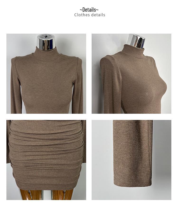 Dongdaemun Elegant Pleated Bodycon Long-Sleeve Dress - Sexy Slim-Fit for Women