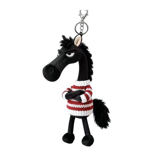Plush Horse Keychain Soft Cute Cartoon Horse Pendant In Sweater Horse Year Mascot Charm with Keyring for Backpack Handbag Car Keys Decoration