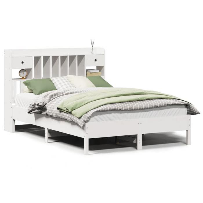 VidaXL Lit bibliothèque sans matelas blanc 150x200 cm bois pin massif 3322907
