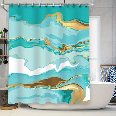 Modern Blue Gold Marbled Shower Curtain for Bathroom Decor 72x84 Inch Shabby Chic Bath Linens with Rod Pocket