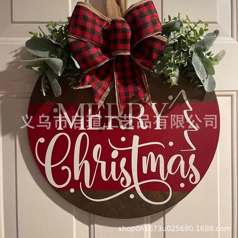Wooden Christmas Door Hanger Decor Front Porch Entryway Wall Hanging Ornament Holiday Home Dcor