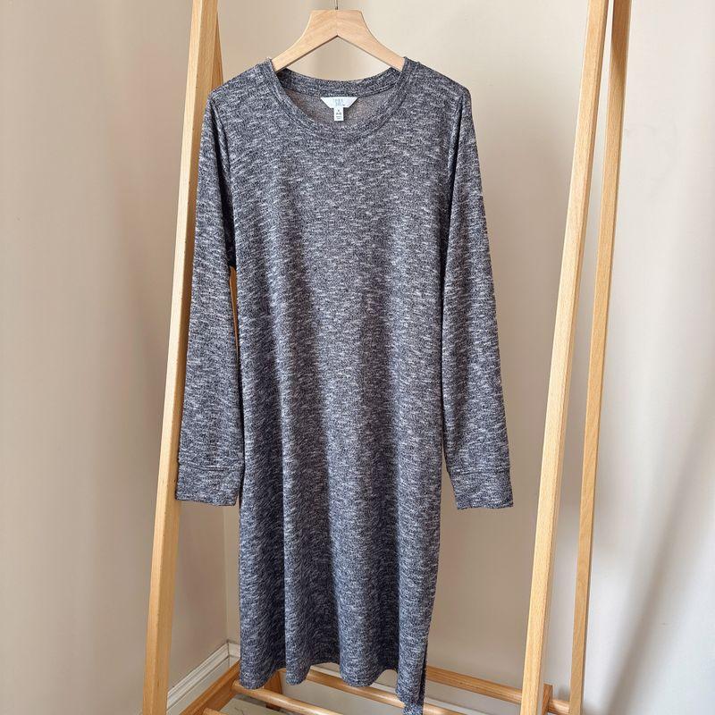 

European and American Single Women s Long-Sleeve round-Collar Dress Spring and Autumn Leisure Knitted All-Matching Slimming Dress plus Size Dark gray Dress XXL(About 90.00kg)