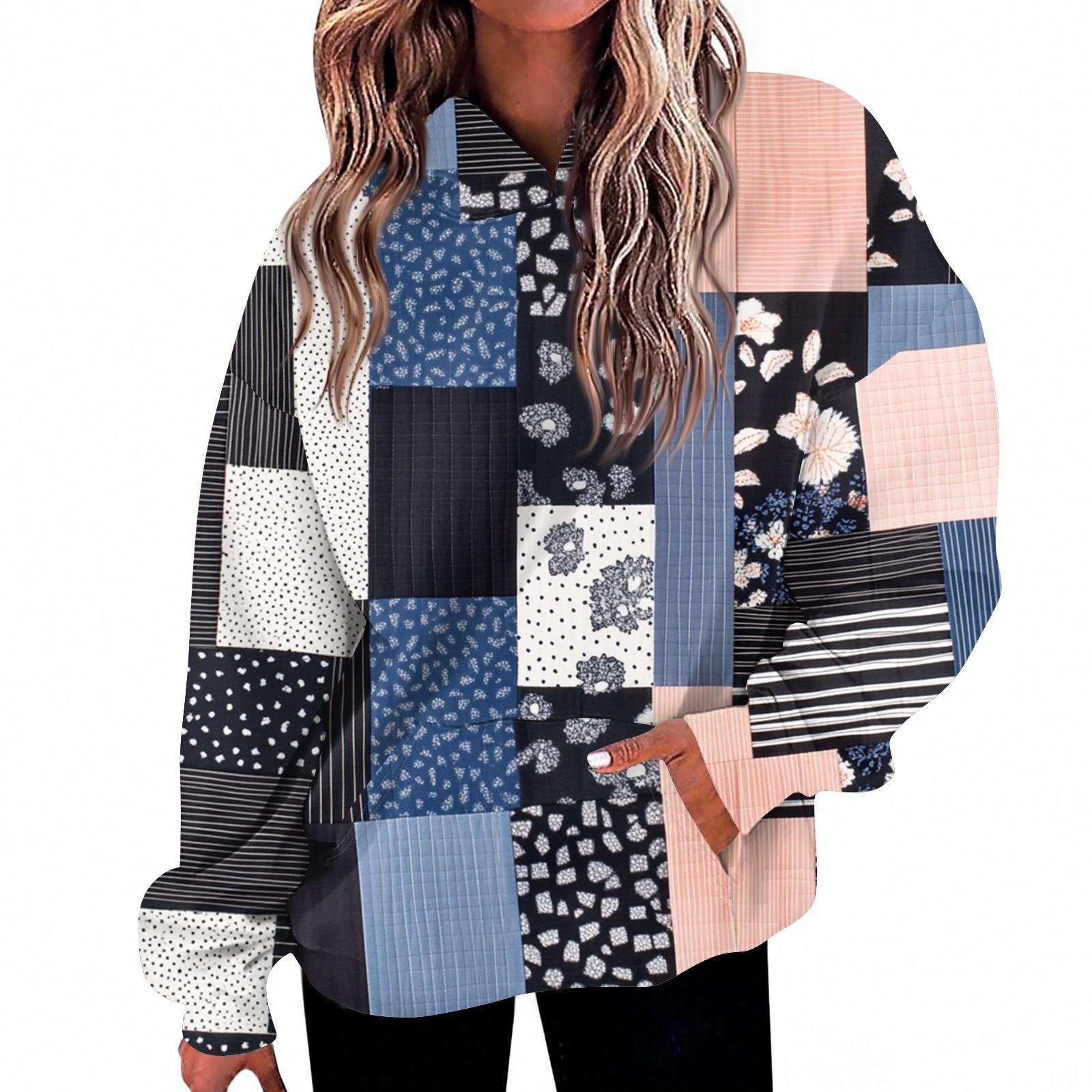 

Женская мода Повседневный топ с V-образным вырезом и длинными рукавами с принтом XXL