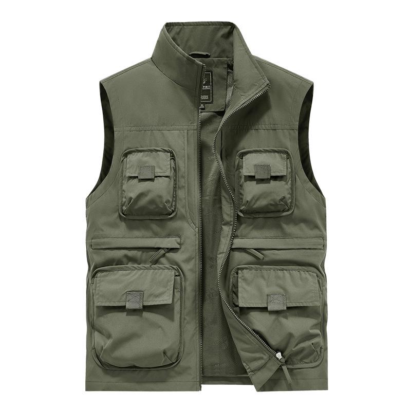 

Men s Lightweight Breathable Multi-Pocket Vest for Spring/Autumn – Quick-Dry Outdoor Photography & Fishing Gilet with Stand Collar 3XL армия зеленый