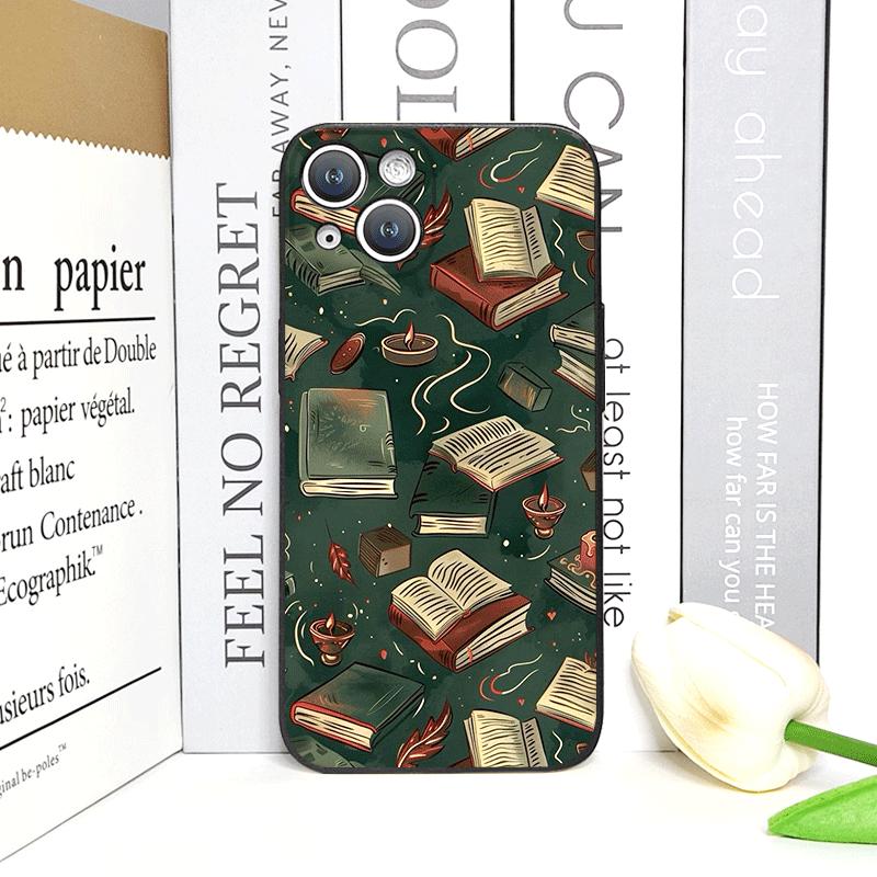 Vintage Totenkopf Blume Bücherregal Bemalte Handyhülle für IPhone 16 12 11 14 13 15 Pro Max Mini X XS XR SE2020 7 8 14Plus Weiche Hülle
