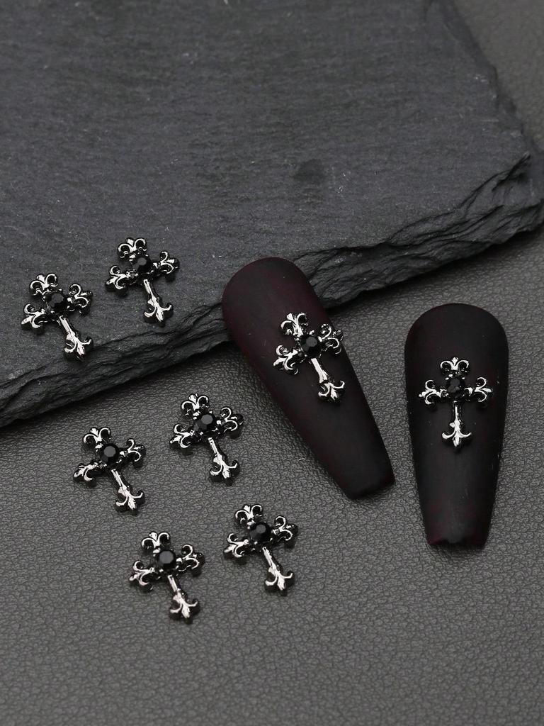 10pcs Gold SilverCross Nail Charms 3D White Pink Rhinestones Nail Art Decorations DIY Nail Gems Nail Supplies