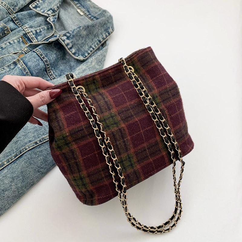Elegant Plaid Women's Bucket Bag Soft Stylish Crossbody Purse For Casual Outfits