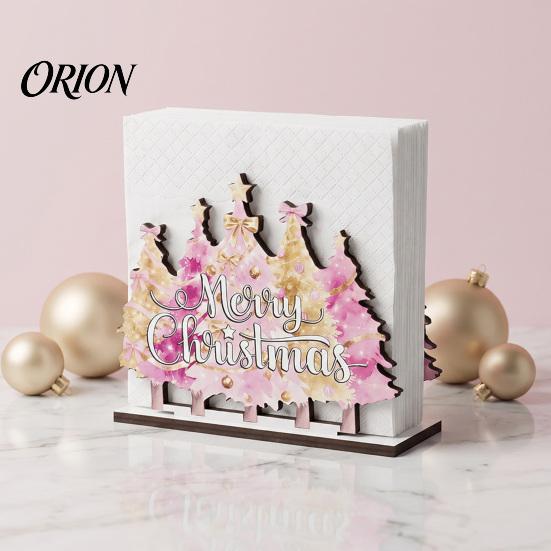 Romantic Festive Home Decor Wooden Christmas Napkin Holder, Gnome/Christmas Tree/Snowman Shape, Pink Paper Stand Stable Organizer for Holiday