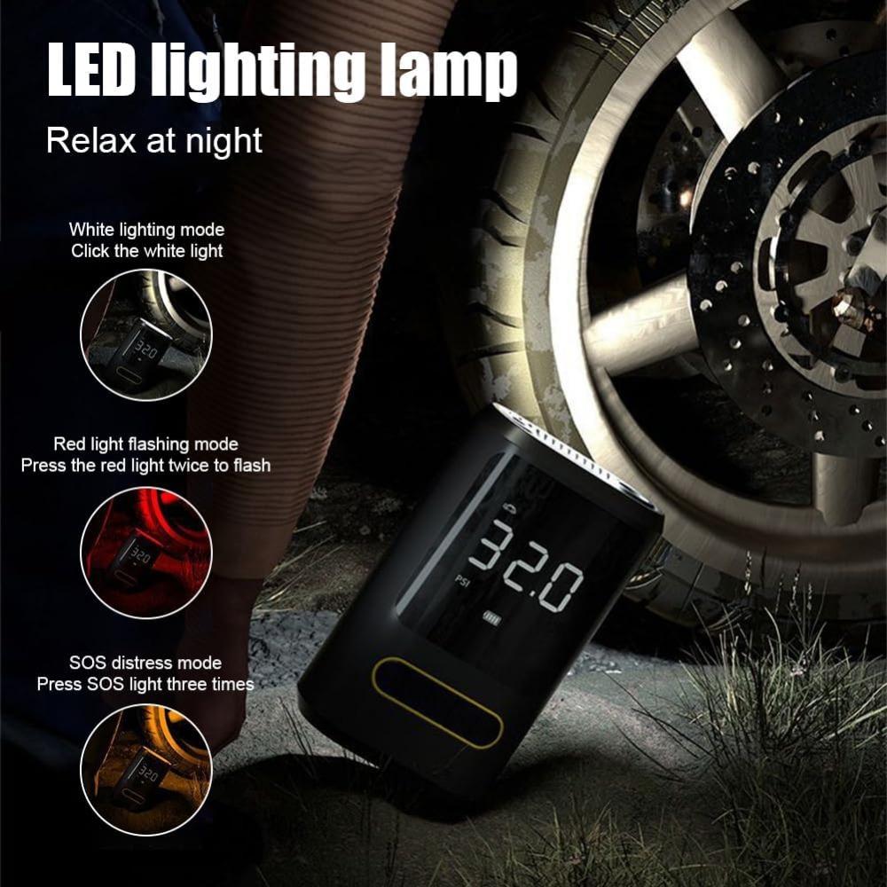 Compresor de aer portabil, 150PSI Pompă de umflat anvelope auto fără fir 4000mAh Pompă de aer reîncărcabilă cu oprire automată, 4 moduri de umflare, Ecran LCD