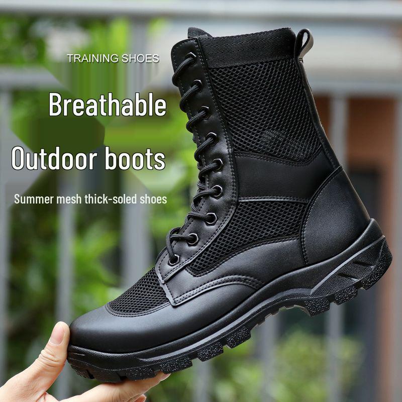 Men's Ultra-Light Mesh Combat Boots - Breathable High-Top Outdoor Workwear & Security Footwear