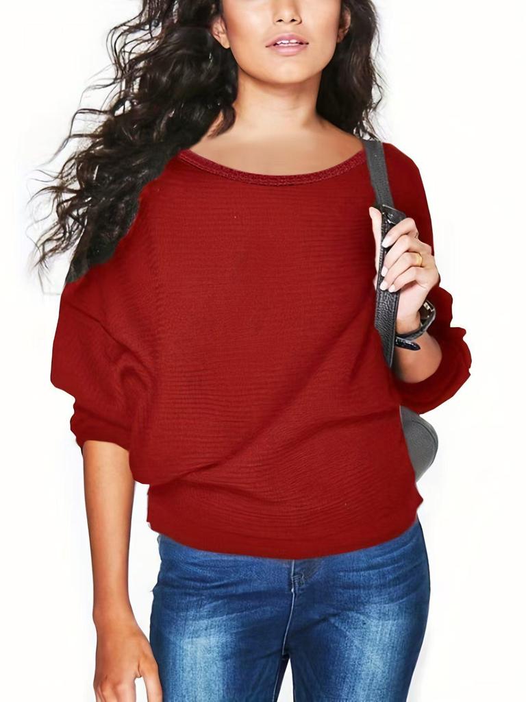 Pulover tricotat din lână pentru femei la modă cu mâneci tip aripă de liliac - Elegant și confortabil pentru primăvară, toamnă și iarnă