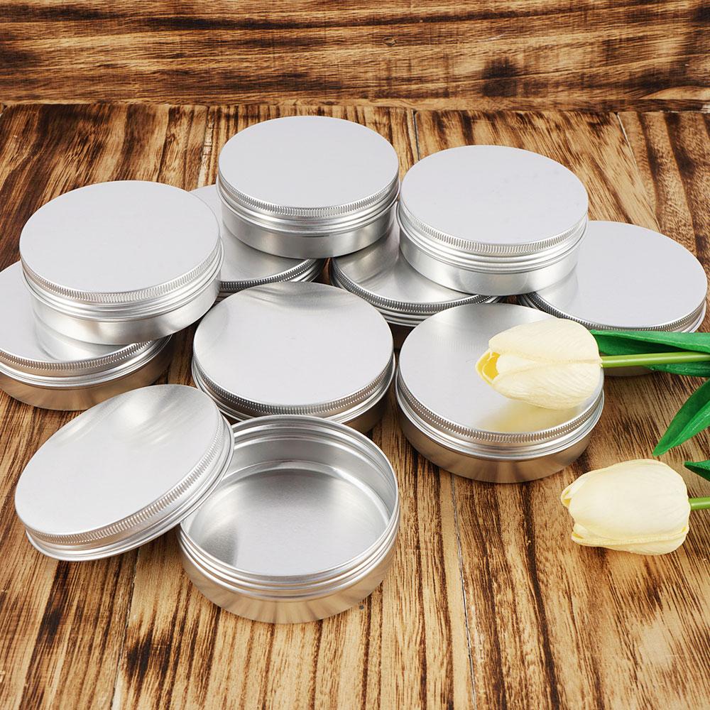 10PCS/Set 50/100ML Metal Round Tins Aluminum Empty Silver Cans With Screw Lid Jars For Salve Spices Candles Lipstick Cosmetic