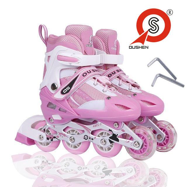 Adjustable 4-Wheel Children's Inline & Roller Skates - Unisex PU Single Flash Skates Without Protective Cover